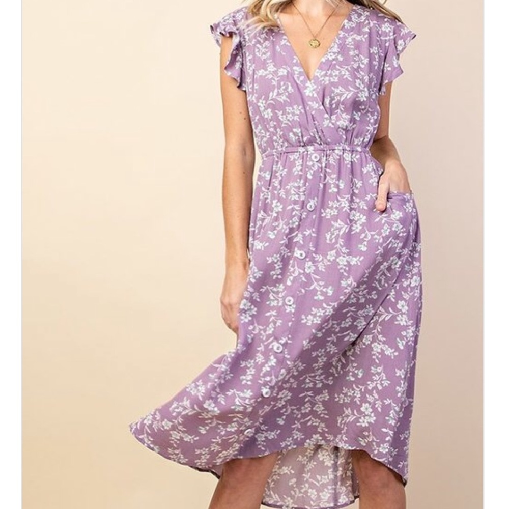 Gorgeous floral yellow midi dress prairie sz small - Picture 7 of 8